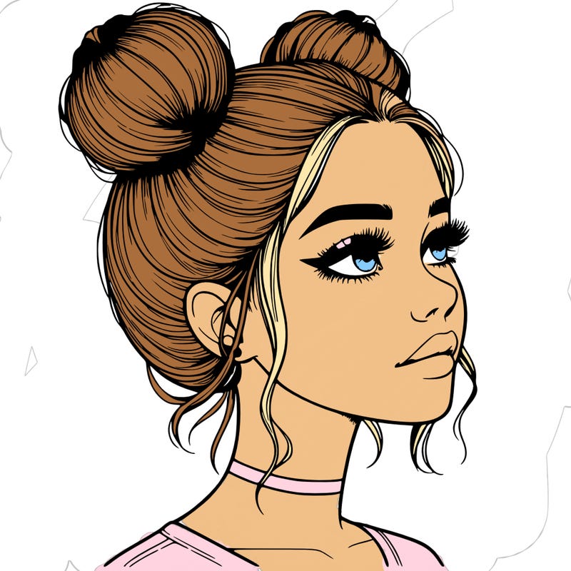 realistic girl with buns on the top of her head