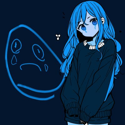 manga teen girl  in a sweater and baggy pants