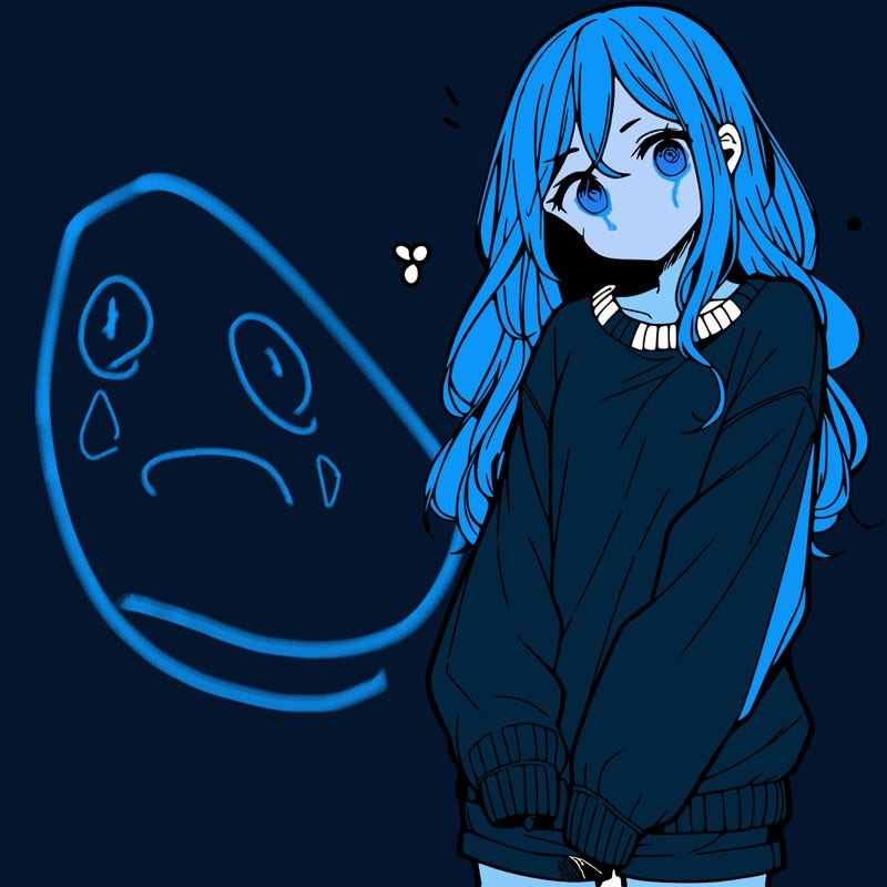 manga teen girl  in a sweater and baggy pants