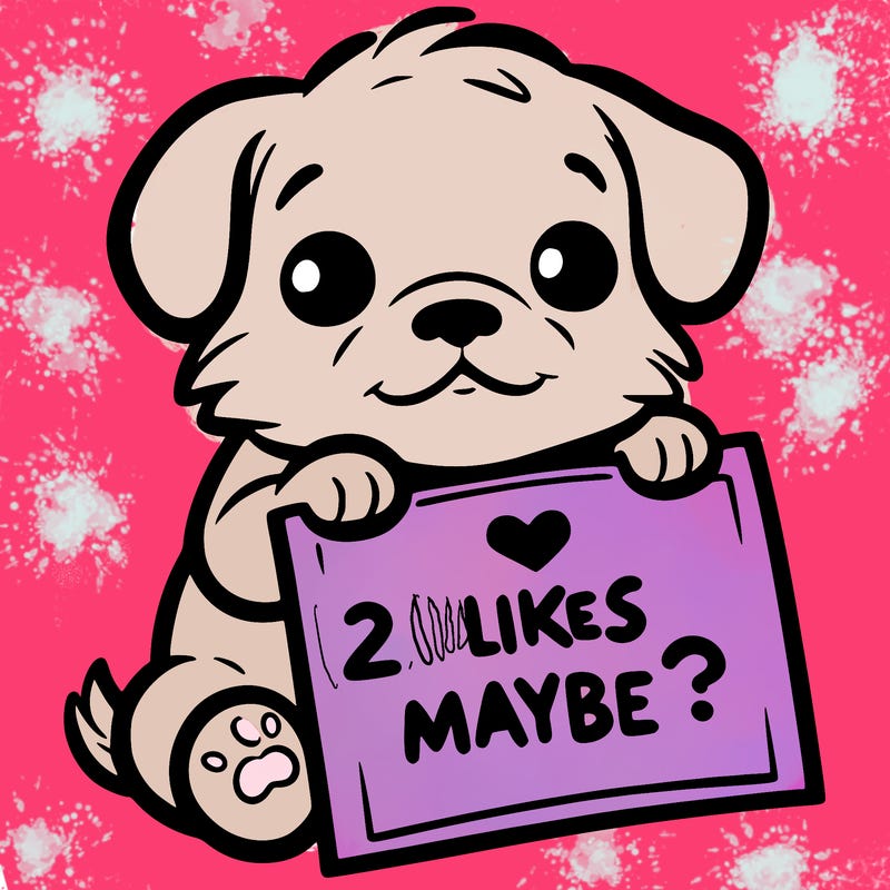 a puppy holding a sign that says 2 likes maybe?