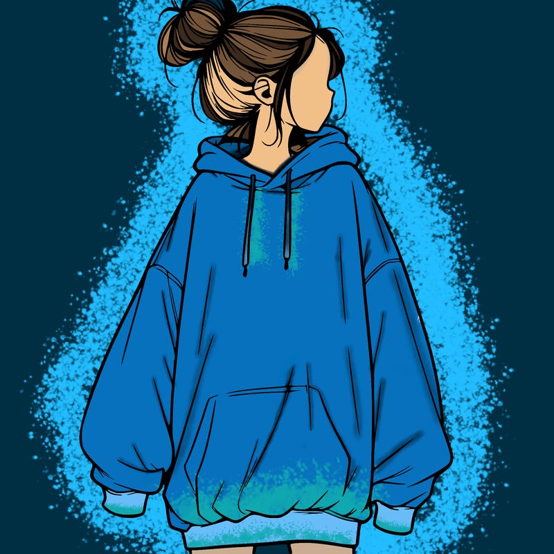realistic girl with a oversized sweatshirt on and a bun