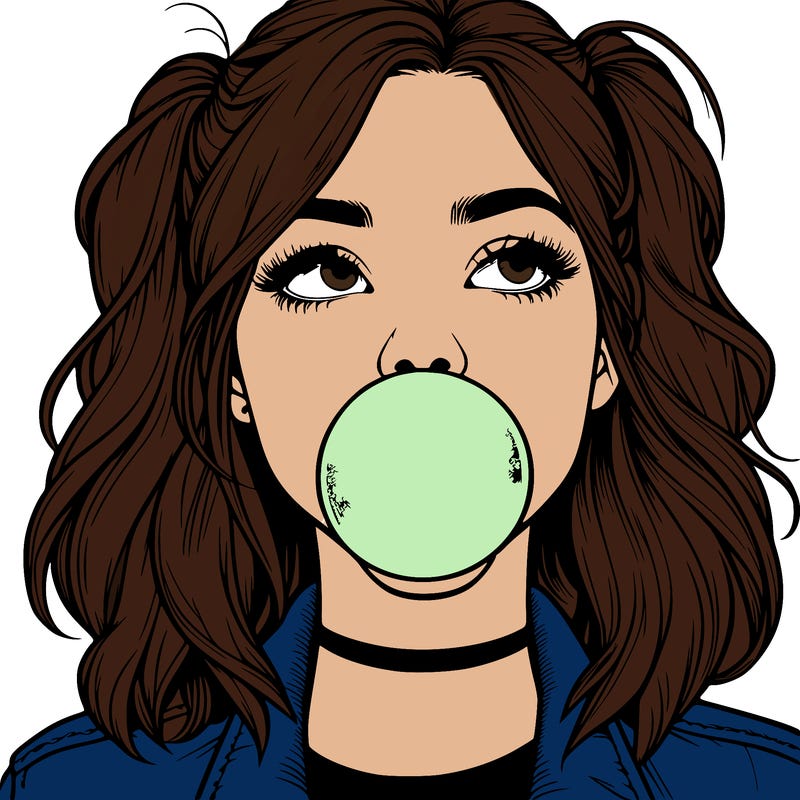 realististic girl blowing bubble -gum