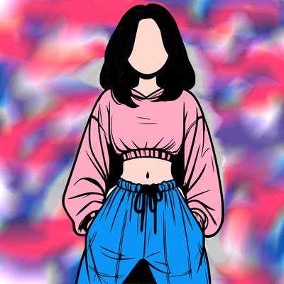 realistic girl faceless with baggy pants and a crop top
