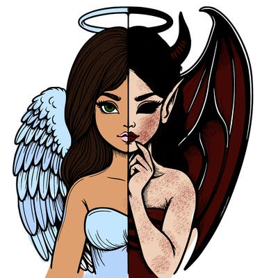 realistic angel half demon