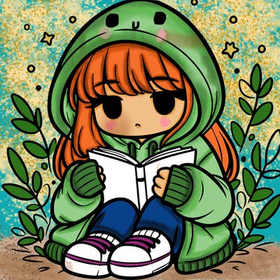 girl in oversized hoodie reading a book