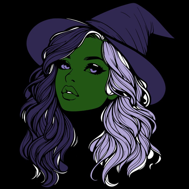 realistic witch girl with wavy hair and lips