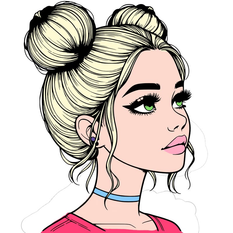 realistic girl with buns on the top of her head