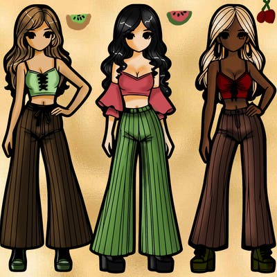 girls with flare pants and crop tops realistic