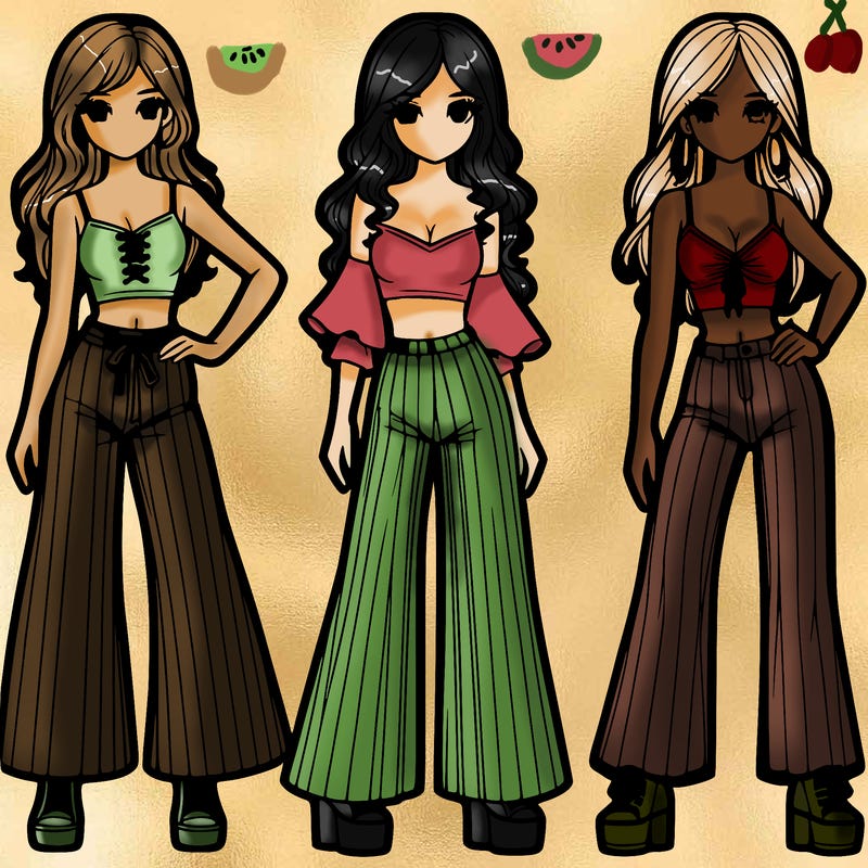 girls with flare pants and crop tops realistic