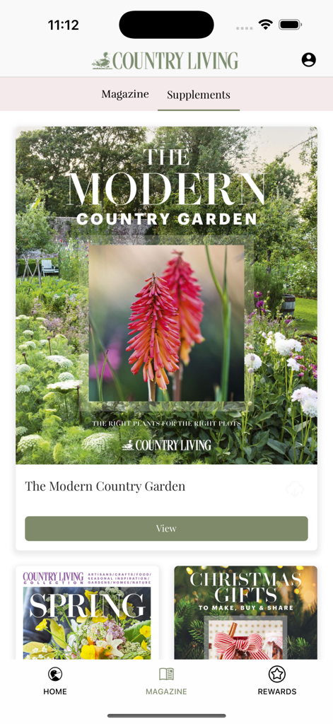 Country Living UK app display of magazine supplements featuring the modern country garden issue
