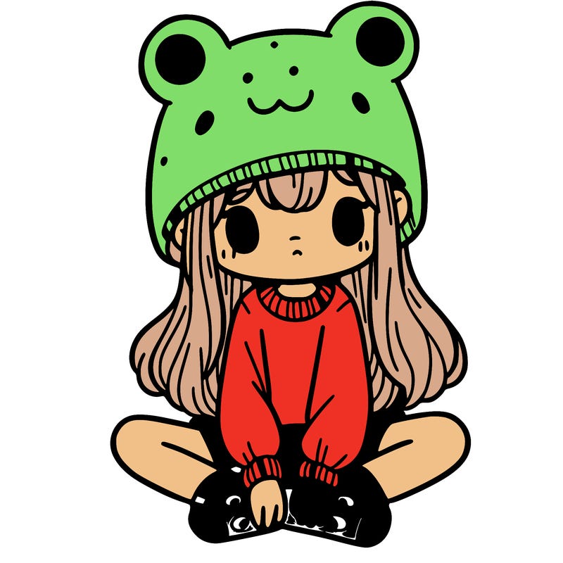 a girl wearing a frog hat and some frog socks