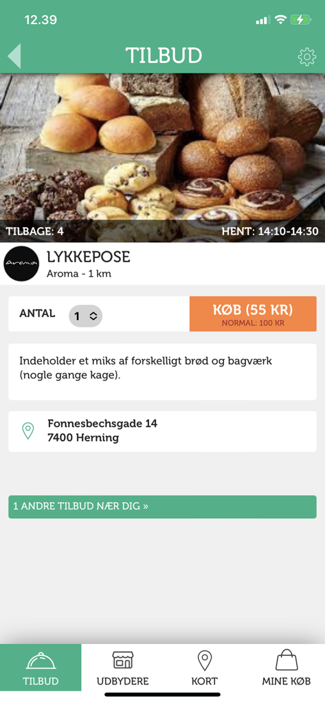 Captura de tela do aplicativo RedMaden mostrando uma oferta de sacola surpresa de padaria com desconto para reduzir o desperdício de alimentos