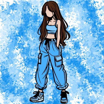 girl in baggy pants crop top and long hair