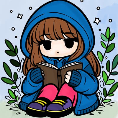 girl in oversized hoodie reading a book
