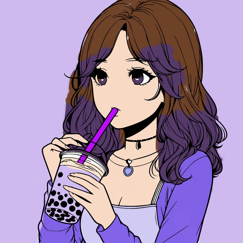 realistic girl drinking boba tea