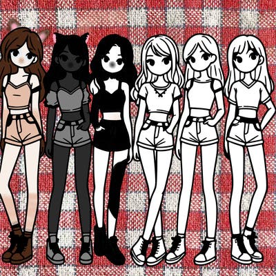 a group of girls wearing crop tops and shorts