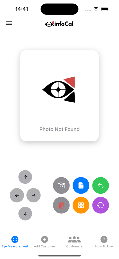InfoCal - Optical Solutions - Interfaz de medición ocular de la aplicación de soluciones ópticas InfoCal