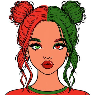 realistic girl with two buns in hair and lips