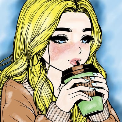 realistic girl drinking coffee