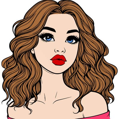 realistic girl with wavy hair and lips