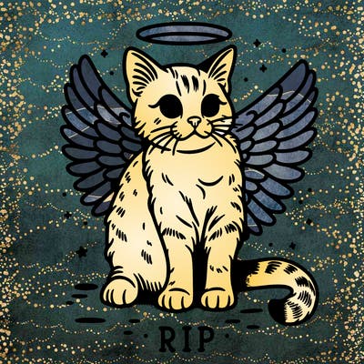 rip cat realistic cat with angel wings