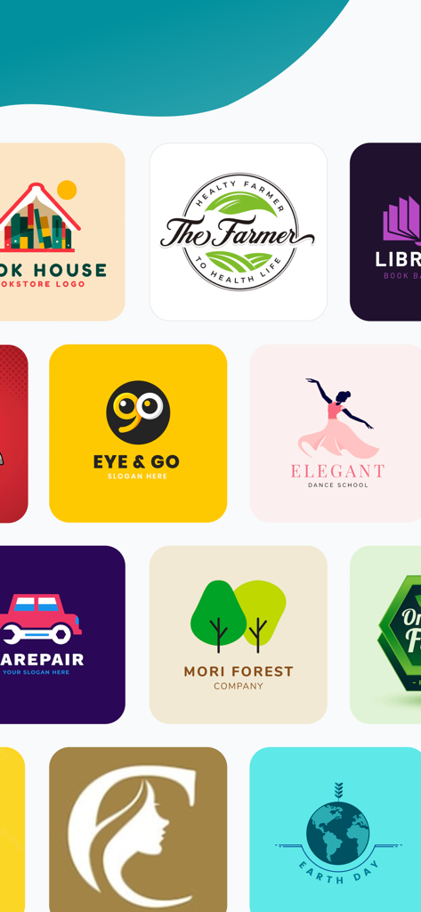 AI Digital Logo Design Maker - Una cuadrícula de varios diseños de logos profesionales para diferentes categorías de negocio.