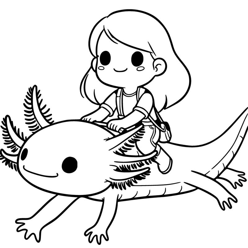 girl ridding a axolotl