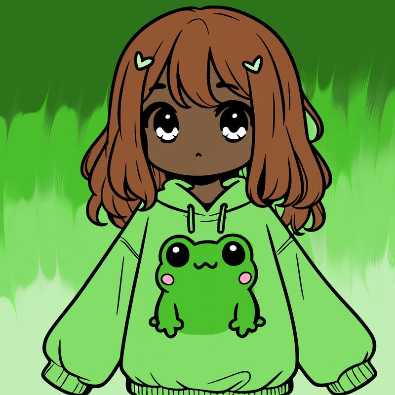 girl wearing frogging sweatshirt