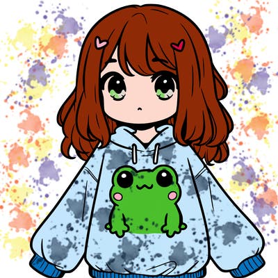 girl wearing frogging sweatshirt