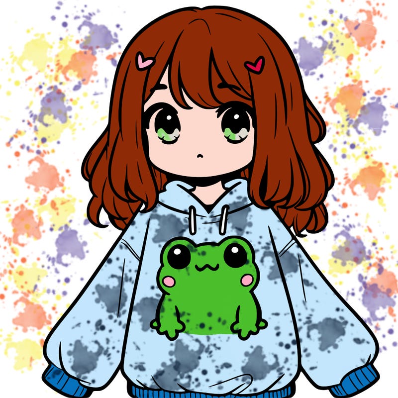 girl wearing frogging sweatshirt