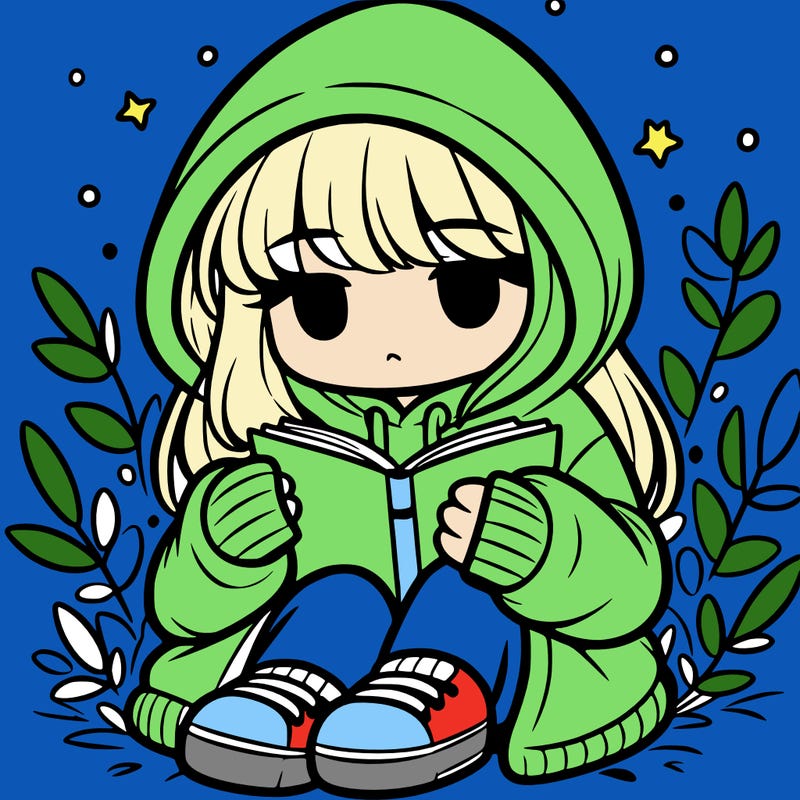 girl in oversized hoodie reading a book