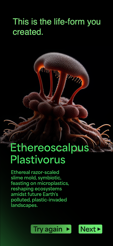 Future Botanica - Future Botanica 앱에서 생성된 Ethereoscalpus Plastivorus라는 생물 발광 투기적 디지털 생물