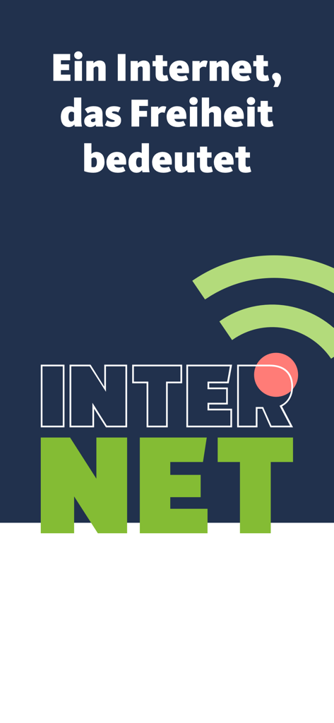 Freenet Internet app splash screen with the German slogan Ein Internet das Freiheit bedeutet and a stylized logo.