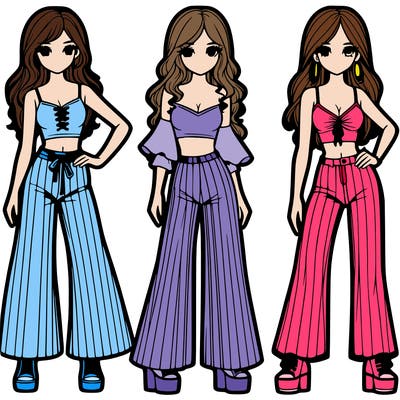 girls with flare pants and crop tops realistic