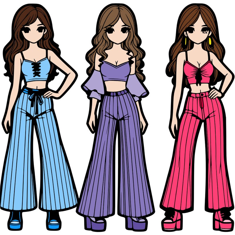 girls with flare pants and crop tops realistic