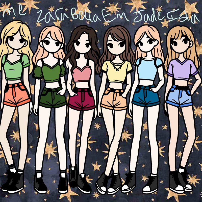 a group of girls wearing crop tops and shorts