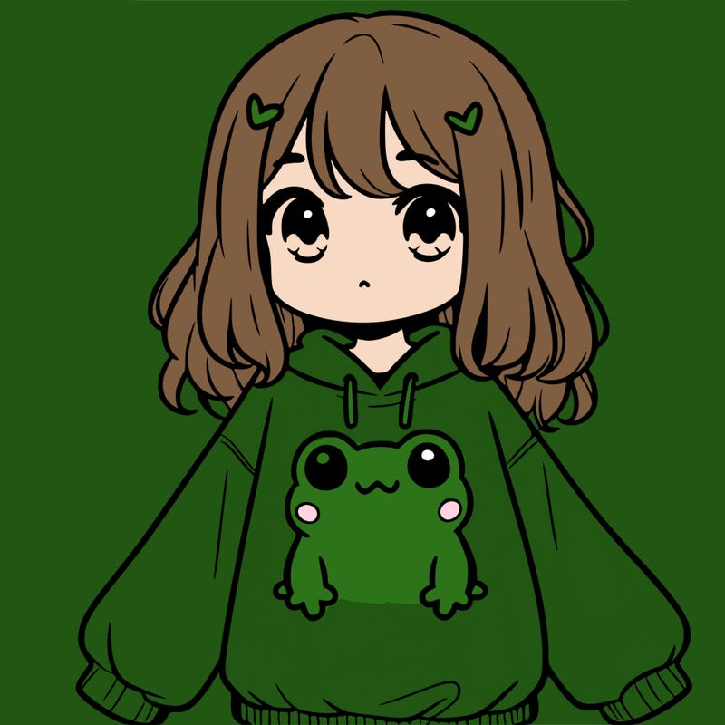 girl wearing frogging sweatshirt