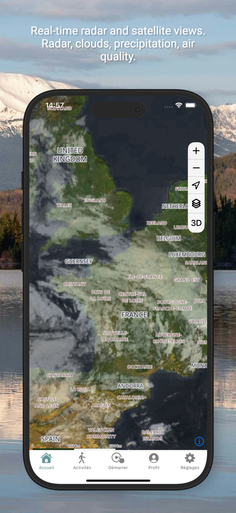 isomaps - Isomaps app displaying real time weather radar and satellite cloud views over Europe