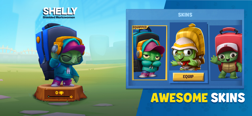 Zooba: Zoo Battle Royale Games - Zooba game screen showing character customization skins for Shelly the turtle