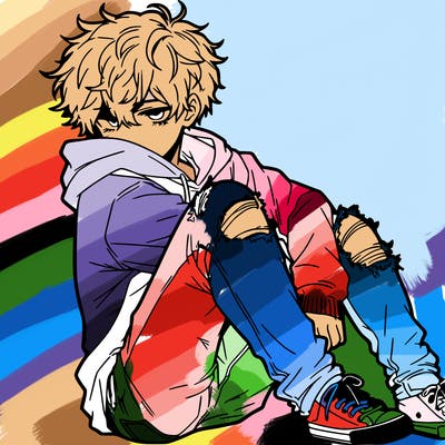 a male hoddie ripped jeans messy hair anime