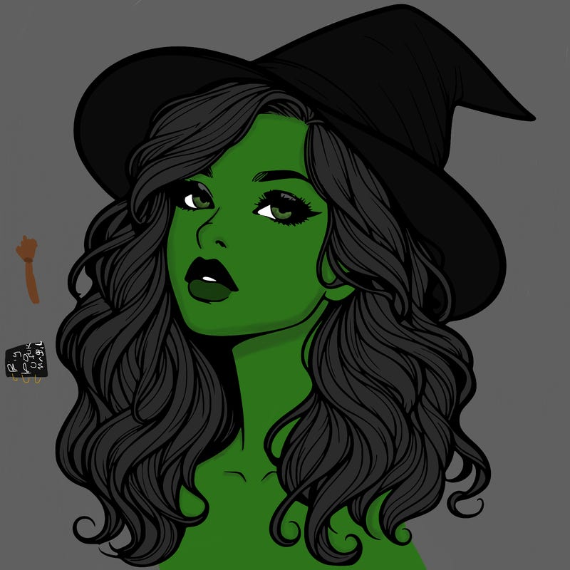 realistic witch girl with wavy hair and lips