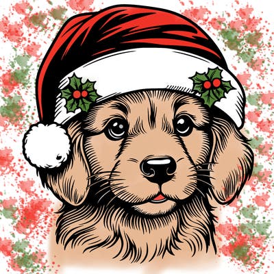 realistic dog wearing a santa hat