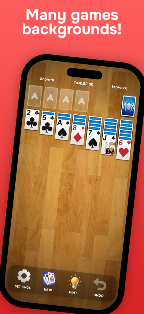 Solitaire Classic: Card Master - Solitaire Classic gameplay featuring a wooden table background theme with Klondike card layout on a smartphone