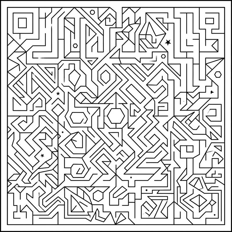 Embark on a captivating coloring journey with this stunning geometric maze. Its intricate design of interwoven lines and shapes promises hours of engaging, mindful creativity.
