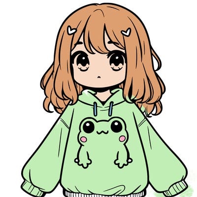 girl wearing frogging sweatshirt