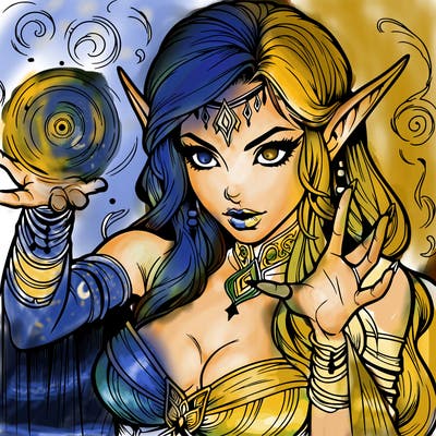 realistic scary beautiful elf sorceress casting spell