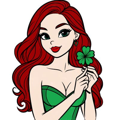 beautiful woman  carrying a clover