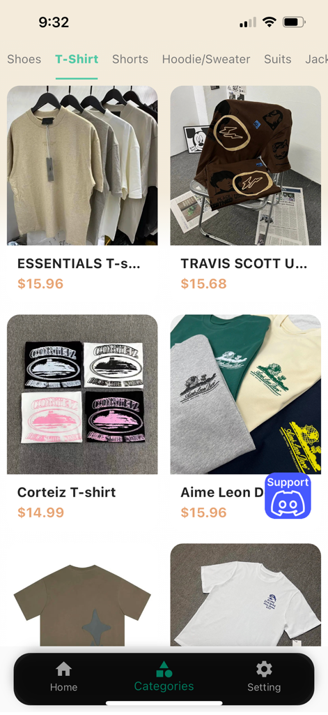 Acbuy Spreadsheets - Acbuy Spreadsheets app interface showing a curated category of affordable streetwear t-shirts