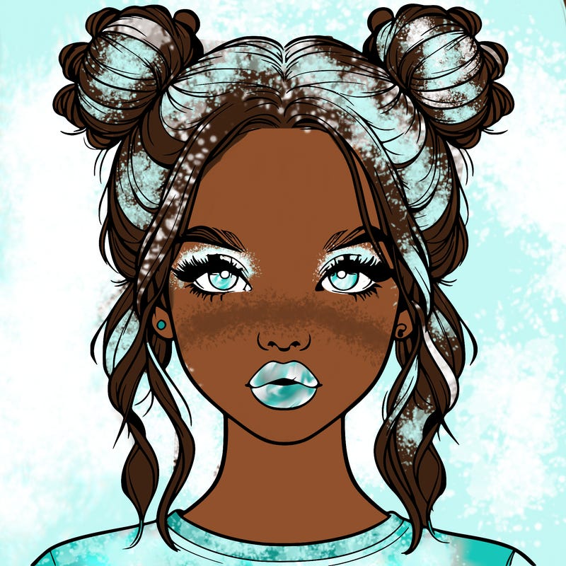 realistic girl with two buns in hair and lips