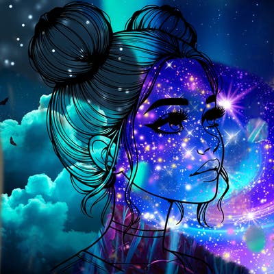 realistic girl with buns on the top of her head